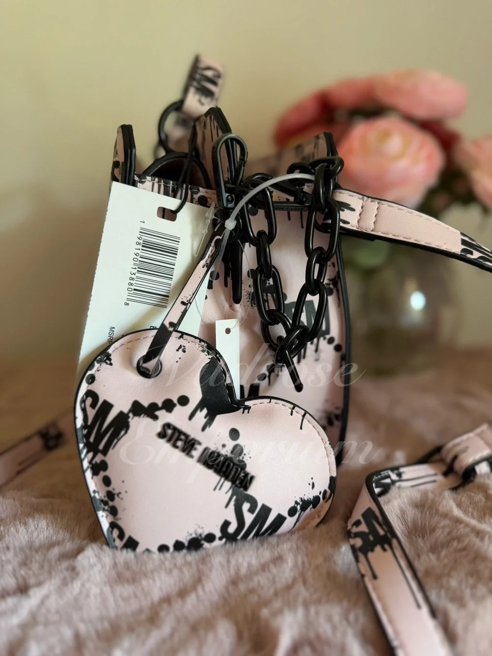 NWT - Rare Steve Madden Bevelyn Blood Drip Heart Print Satchel pink black goth